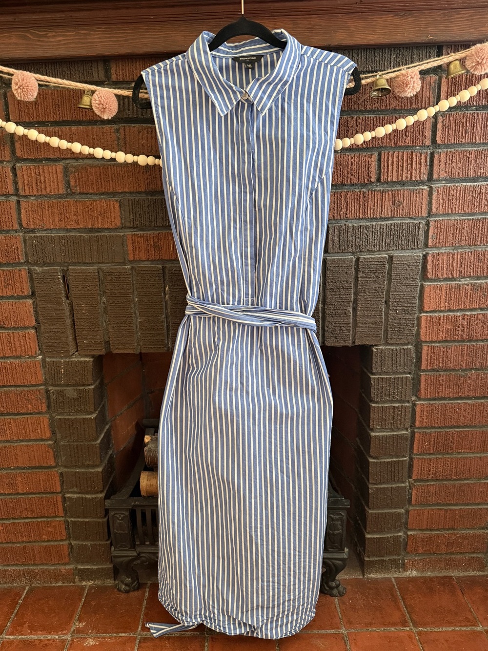 Banana Republic Blue and White Striped Sleeveless Midi Shirt Dress
